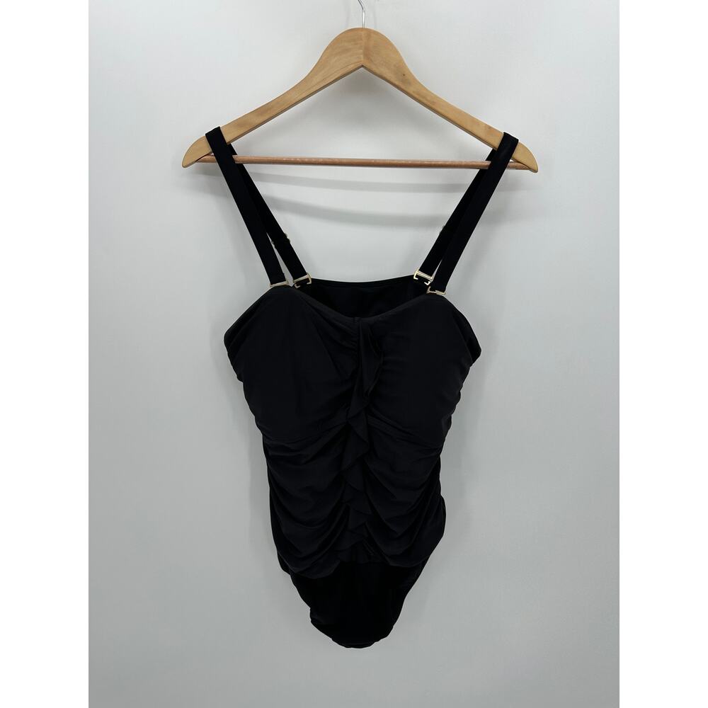 Lands'‎ End Women 18W Black Ruched One Piece Swimsuit Modest Removable Straps